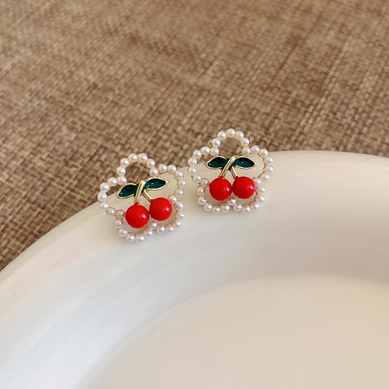 Серьги 'Сладкая вишня' для женщин, серьги-гвоздики в виде красной вишни, милые серьги для девочки, простые, изысканная версия, роскошный дизайнерский циркон