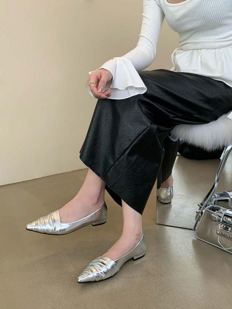 Мода Модные женские туфли-лоферы с острым носком на низком каблуке, черные, красные, серебряные, золотые, туфли для вечеринки, женские мюли, размер 35-39