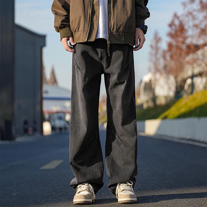 Мужские ретро джинсы Dingfengbaoluo свободного прямого кроя со складками ZW08