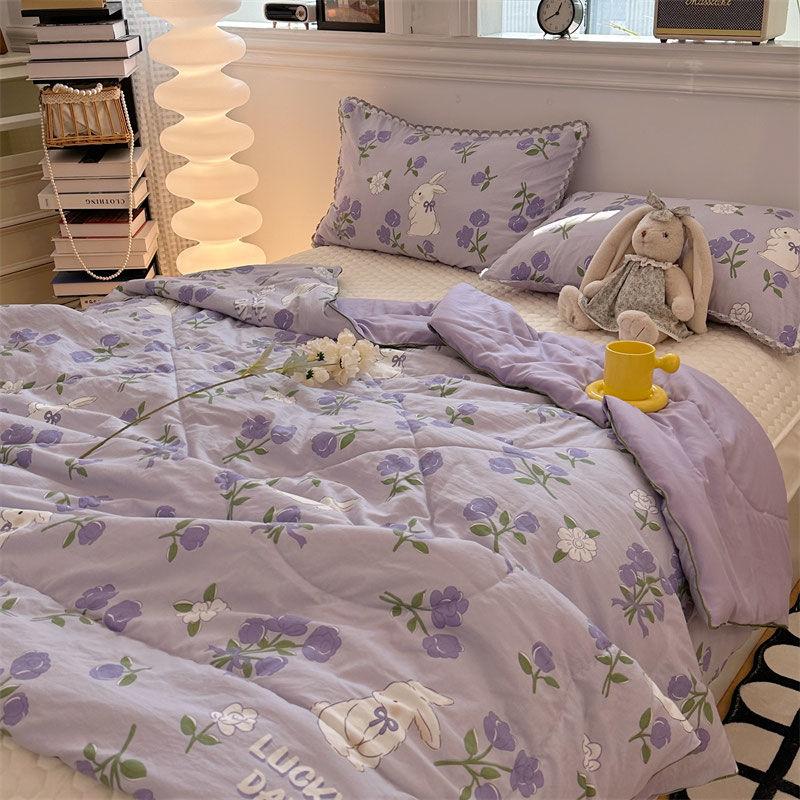 Квилт с цветочным принтом, мягкий, приятный к коже, дышащий, летнее одеяло с ультразвуковой вышивкой, летнее машинная стирка, покрывало