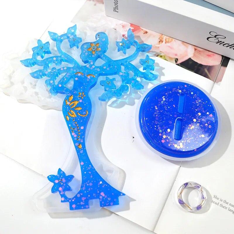 DIY Crystal Epoxy Resin Mold Set DIY Jewelry Stand Mold Jewelry Display Stand Mirror Swing Table Silicone Mold