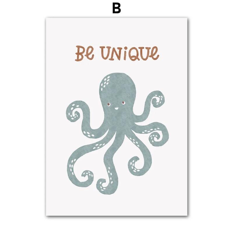 Sun Rainbow Dinosaur Octopus Education Alphabet Wall Art Canvas Painting Poster Print Nursery Wall Pictures Kids Room Decoration