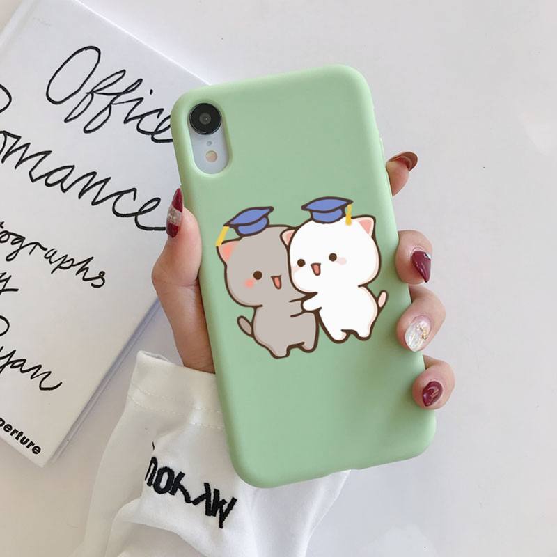 FHNBLJ Mochi Peach Goma Cat Чехол для телефона Мягкий однотонный чехол для iPhone 11 12 13 mini pro XS MAX 8 7 6 6S Plus X XR