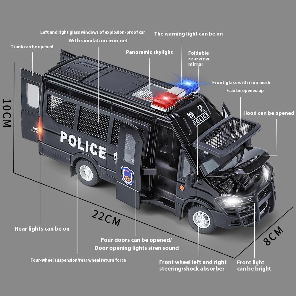 1:Машина Полиции IVECO в масштабе 24, литой металлический сплав, модель, звук и свет, инерционная игрушка, украшения интерьера, детская игрушка, подарки Doiplay