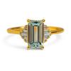 Women’s Emerald Cut Green Gemstone Ring – Gold Plated Band with Baguette Accents, Elegant Statement Jewelry Gift for Her