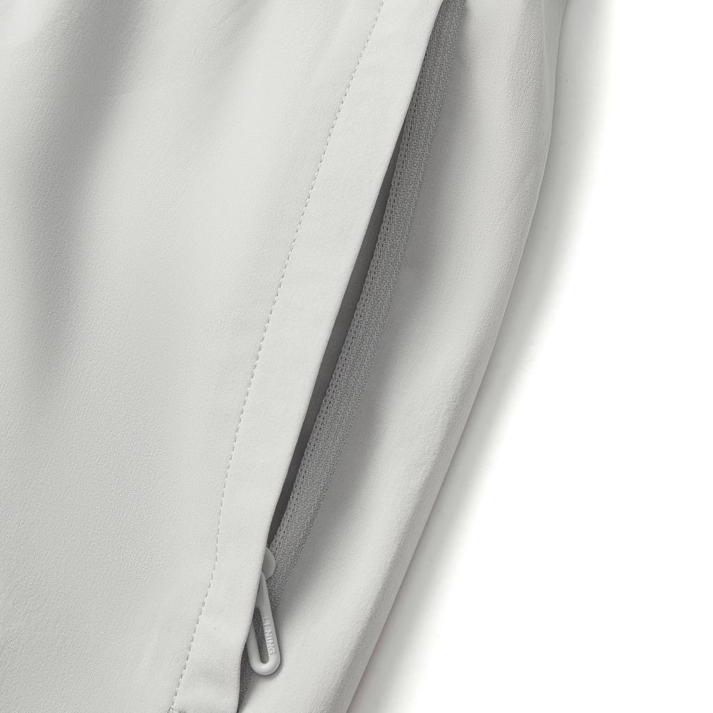 Li Ning Fitness Series Solid Color Mid Waist Drawstring Quick Dry Straight Leg Sports Shorts Men Shorts Light-Gray AKSV111-10