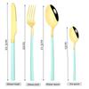 24 Pieces Sets Kitchen Tableware Cutlery Set Mint Green Gold Stainless Steel Dinnerware Set Food Flatware Mirror Silverware Set