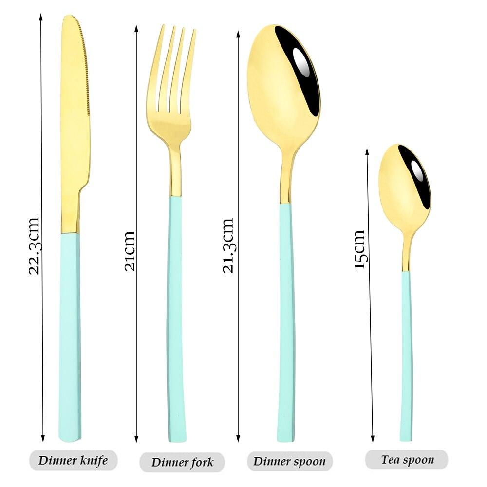24 Pieces Sets Kitchen Tableware Cutlery Set Mint Green Gold Stainless Steel Dinnerware Set Food Flatware Mirror Silverware Set