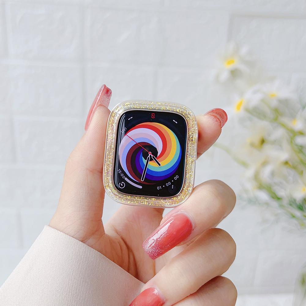 Прозрачный чехол LGlitter для Apple Watch Series 8 7 5 6 SE Ultra Блестящий бампер Защитная крышка для IWatch 41мм 45 49мм 44мм 40мм 42 38мм