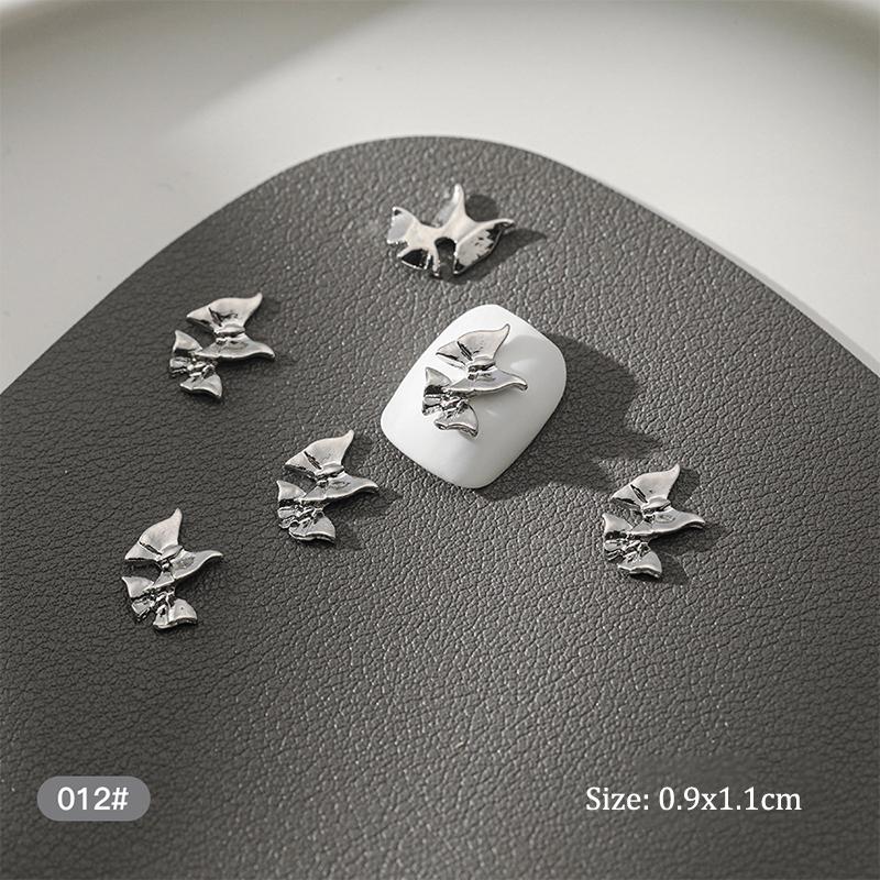 10Pcs Diy Nail Art Decoration 3D Silver Butterfly Shiny Rhinestones Nail Drills For Manicure Design Accessory