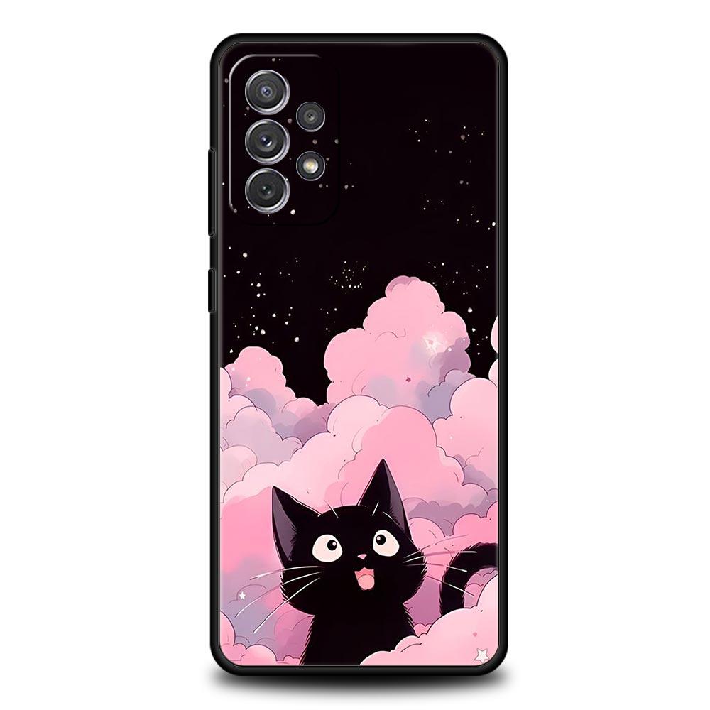 Чехол для телефона Samsung Galaxy A15 A13 A51 A71 A41 A31 A21S A03S A05 A35 A55 A23 A25 A33 A53 A73 5G Чехол Милый Мультяшный Черный Кот