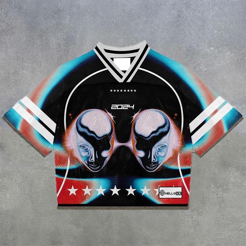 Футболка Y2K American Harajuku Hip Hop Fashion Football Jersey Streetwear Vintage Casual Breathable Splicing Free Short Sleeve
