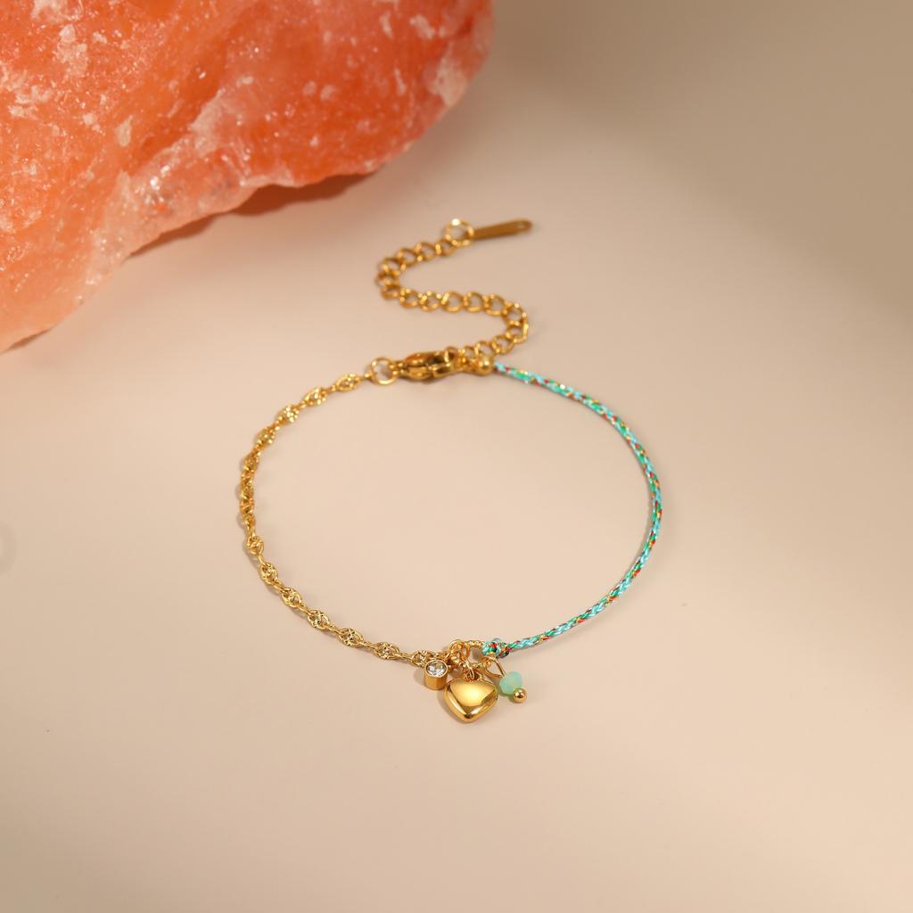 GEMCHIC Women's Stainless Steel Braided Rope Bracelet with Heart and Starfish Pendants