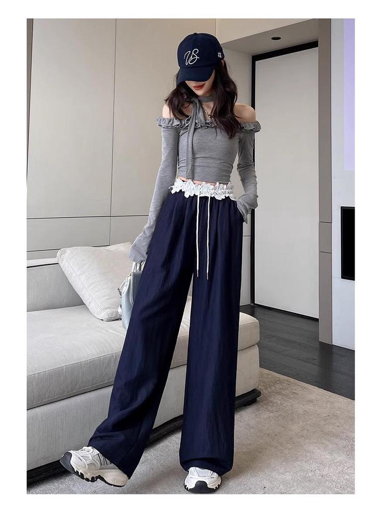 2025 Spring French Lace High-Waist Wide-Leg Trousers