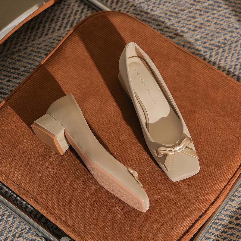 Туфли женские повседневные на толстом каблуке с квадратным носком, темпераментные, с бантом, на высоком каблуке, универсальные, на среднем каблуке, удобные
