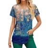 Plus Size Printed Scrub Working Uniform Tops For Women's V-Neck Print Short Sleeve Fun T-Shirts Workwear Tee With Pockets