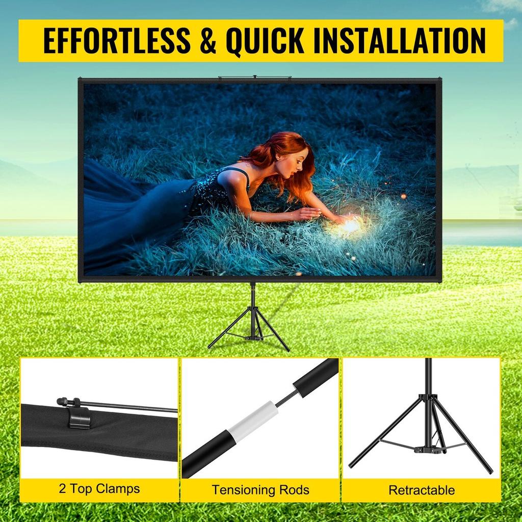 Tripod Projector Screen with Stand 110inch 16:9 4K HD Projection Screen Stand Wrinkle-Free Height Adjustable Portable Screen for Projector Indoor &