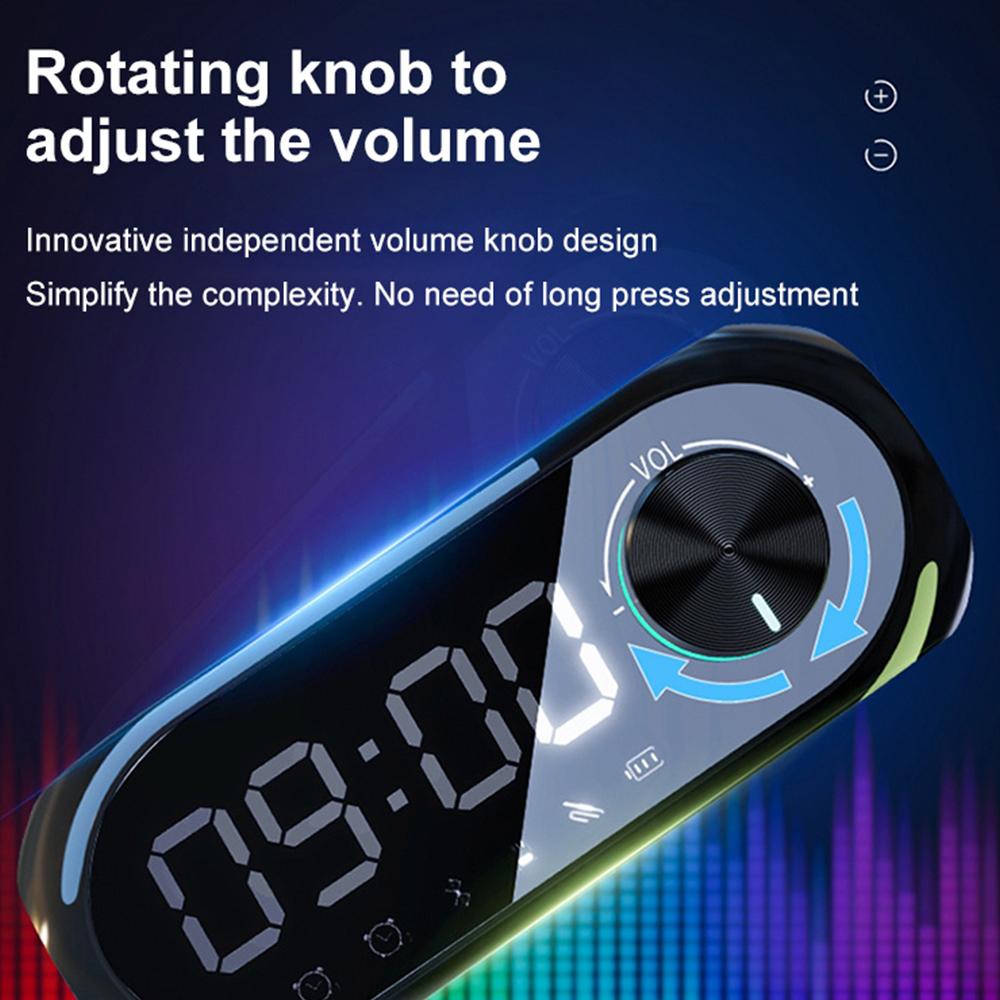 Портативный мини FM-радиоприемник Hifi Звук RGB Bluetooth-динамик с часами Двойной будильник Поддержка громкой связи
