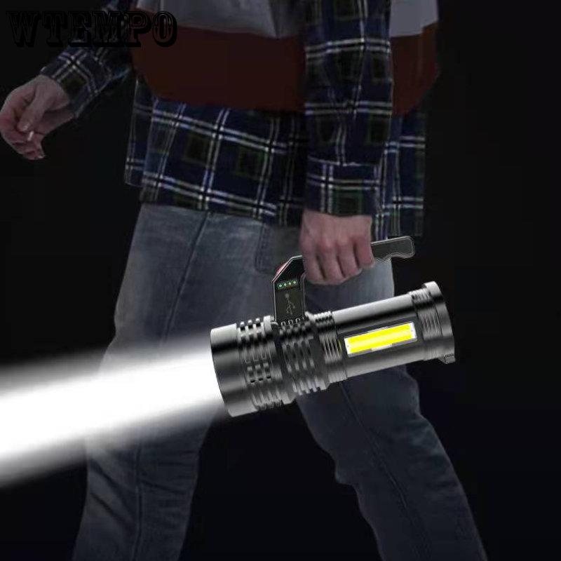 Фонарик COB с USB-зарядкой и боковой подсветкой, бытовой светодиодный многофункциональный пластиковый портативный светильник