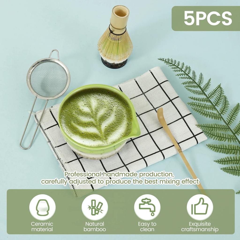 Ceramic Handmade Matcha Whisk Set for Home Temperature Resistant Matcha Bowl Scoop Set Elegant Easy to Clean Japanese Matcha Tea