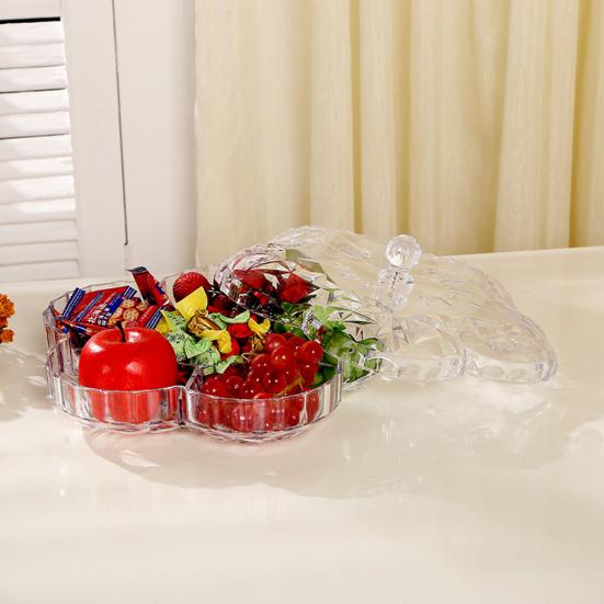 Поднос для закусок с крышкой, 6 отделений, пластиковый пыленепроницаемый, удобный в уходе круглый поднос для еды для сухофруктов