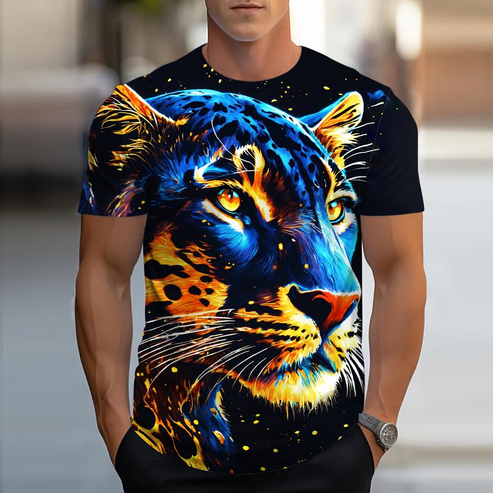 Lion Animal Pattern 3D Print Men Streetwear Hip Hop Short Sleeve Oversized Tees Harajuku Y2k Tops