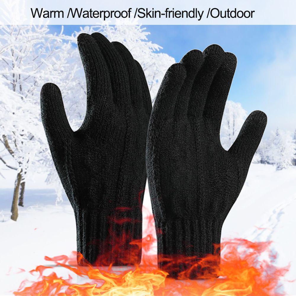 Men Women Plus Velvet Soft Touch Screen Mittens Thick Warm Arm Warmers Knitted Gloves