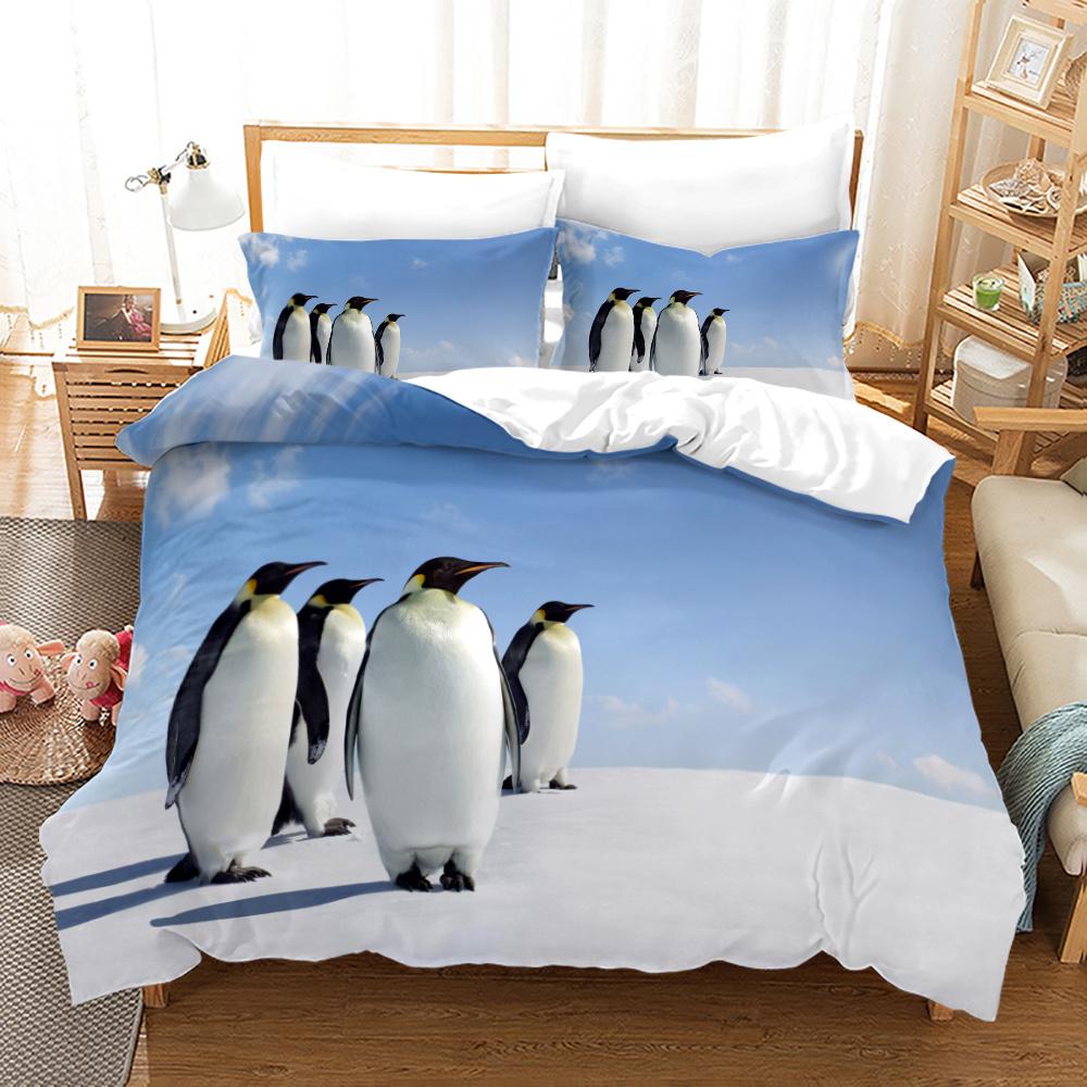 Comforter Antarctic Penguins For Kid Girl Boy Cute Animals Polyester Comforter Black White Print King Size