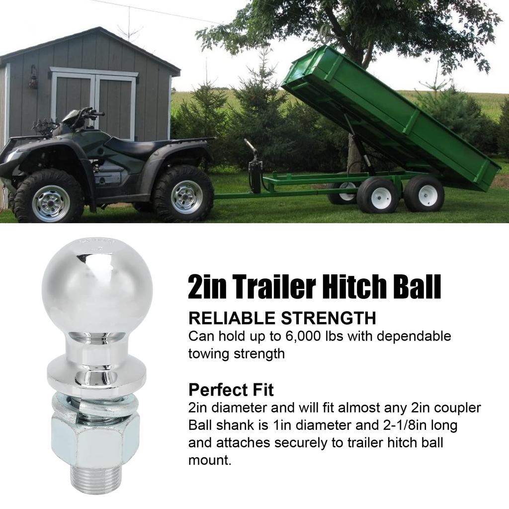 Trailer Hitch Ball, Akozon Stainless Steel 6000lb 2" Diameter Tow Hitch Ball, 1 X 2 1/8" Shank