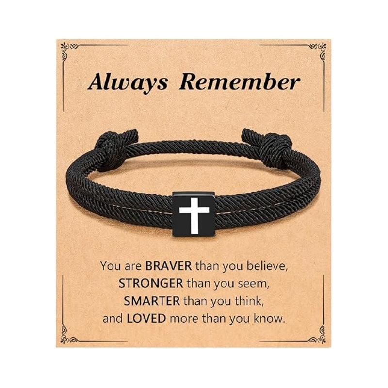 JYL TS Bracelet Men Braided Cross Charm Safeguards Journey & Stability