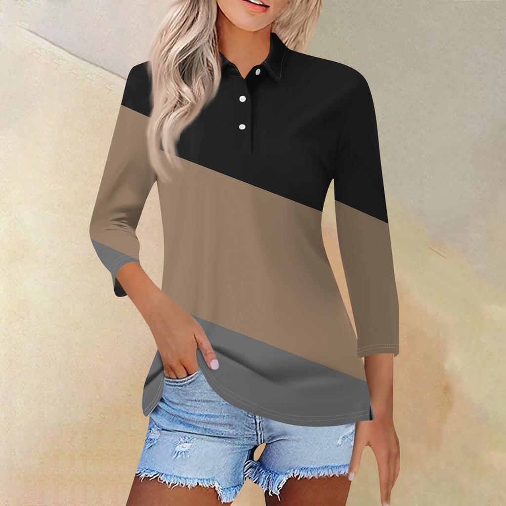 Женская модная повседневная рубашка с короткими рукавами 3/4 с лацканами и принтом, женские топы на пуговицах