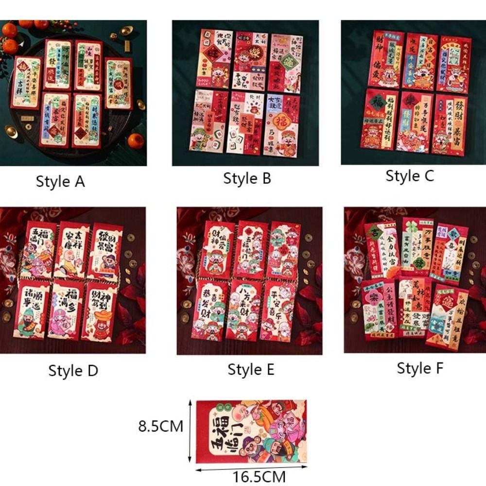 12 Pcs Rectangular Chinese New Year Red Envelope Blessings Printing HongBao Year of The Snake