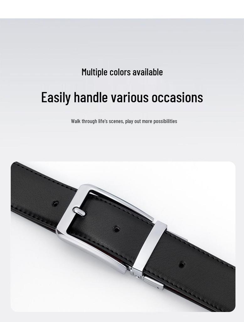 Мужской двусторонний ремень из воловьей кожи с пряжкой-штифтом - Универсальный аксессуар для брюк в деловом повседневном стиле