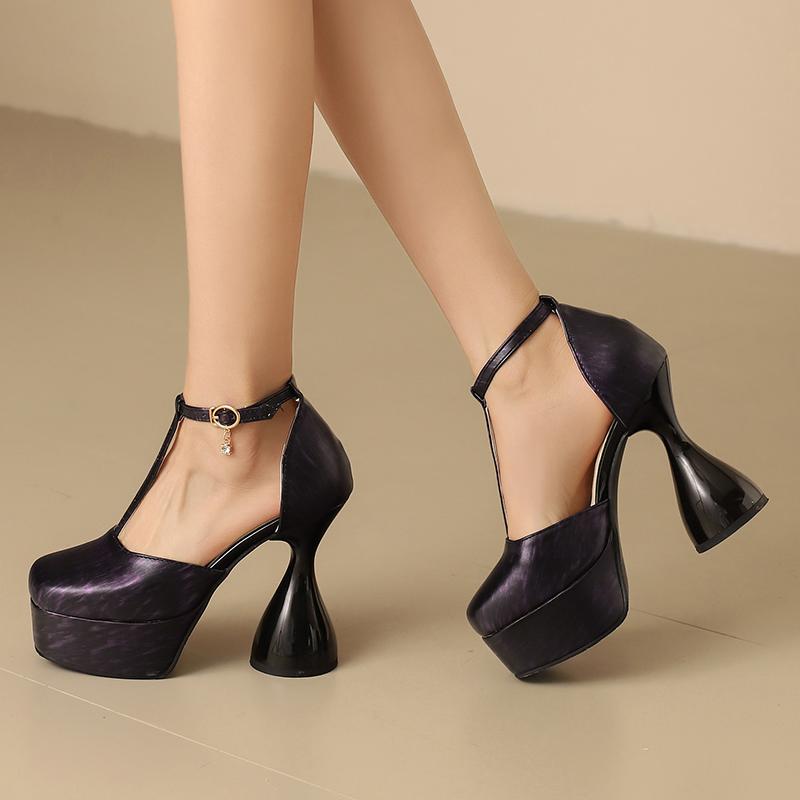 Black Women's Sandals Shoes Summer 2025 Sexy Platform Closed Toe Strange High Heels T-Strap Dance Fetish Shoes Ladies Big Size