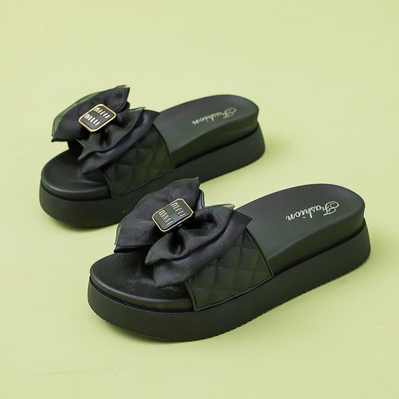Stylish Thick Soled Bowknot Summer Slippers For Women Fashionable Casual Wear