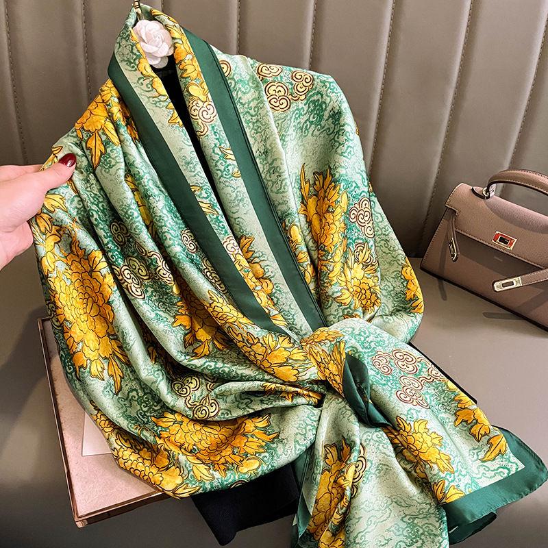 Smooth Silk Scarf for Women Floral Print Elegant Pashmina Scarfs Female Foulard Hijab Luxury Shawls Beach Lady Stoles Scarve
