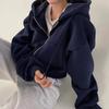 6 Colors Solid Zip Up Drawstring Hoodie, Casual Long Sleeve Sweatshirt with Pocket, Women's Clothing