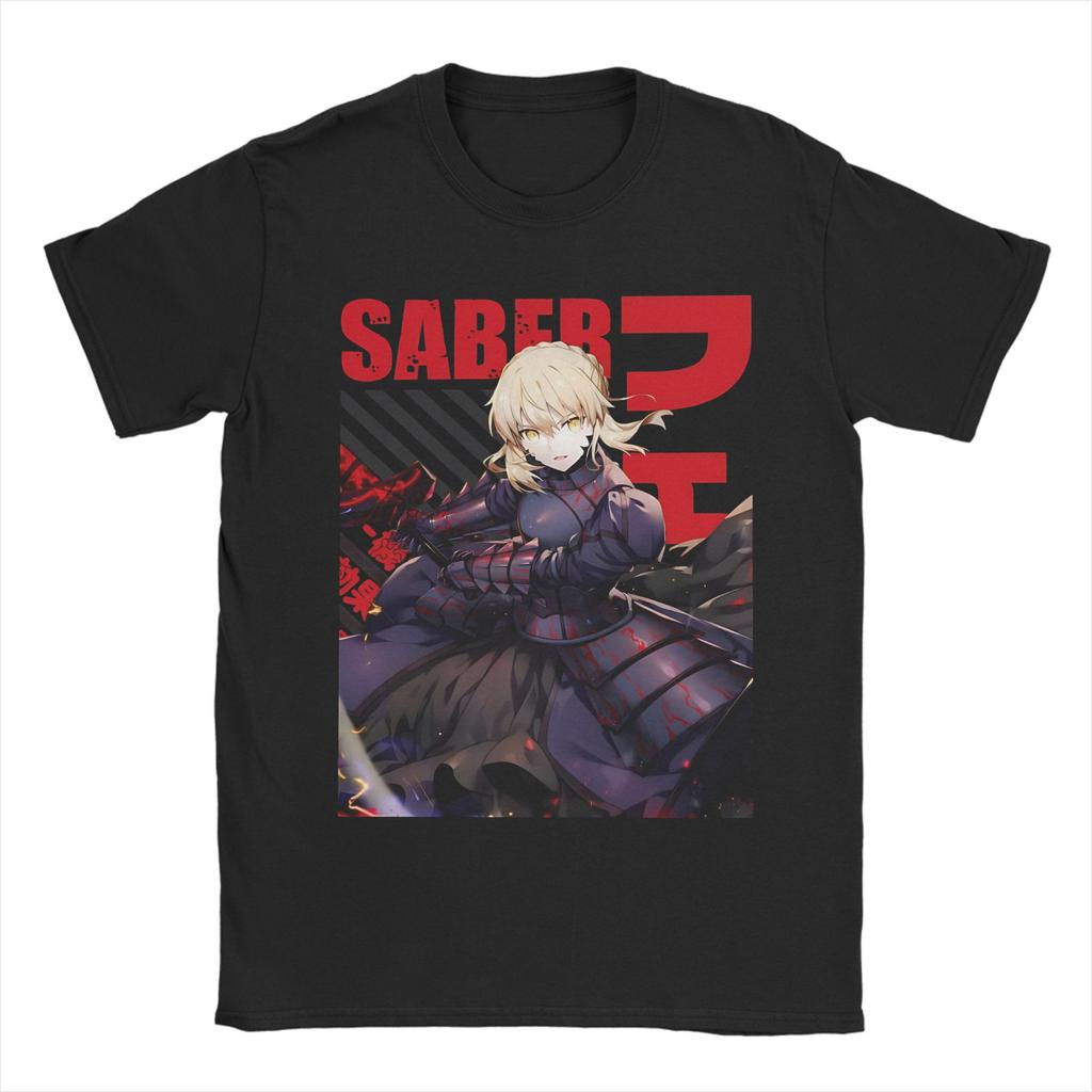 Fate Stay Night Сейбер Аниме Fate Рин Простая футболка Винтажные футболки из чистого хлопка Круглый вырез Короткий рукав Классические топы