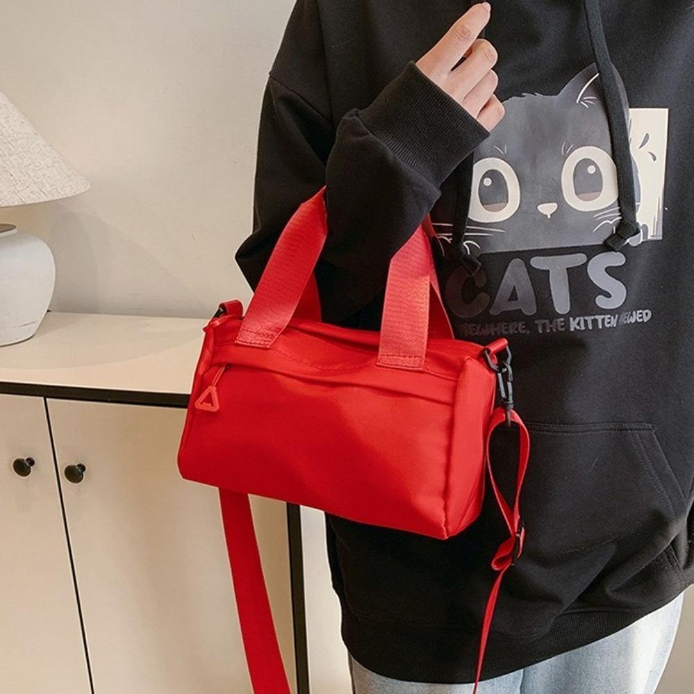 Solid Color Canvas Crossbody Bag Zipper Small Square Bag Portable Nylon Shoulder Bag Travel