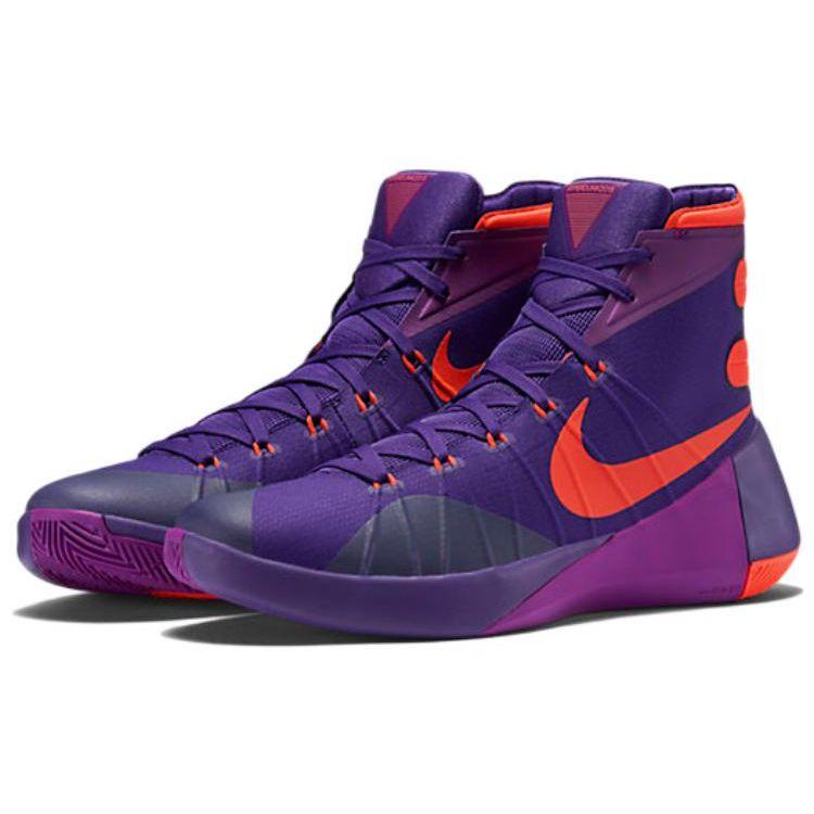 Nike Hyperdunk 2015 Модные Универсальные Амортизирующие Противоскользящие Износостойкие Высокие Баскетбольные Кроссовки Мужские кроссовки Фиолетовый Оранжевый 749562-565