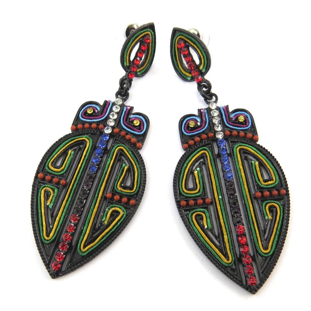 Les Trésors De Lily [P7301] - Multicolored Black 'Altaï' Designer Earrings - 75x28 Mm