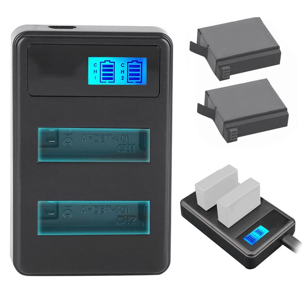 SEIVI AHDBT 401 Зарядное устройство для аккумуляторов экшн-камеры с двумя слотами и ЖК-дисплеем для зарядки для Gopro 4