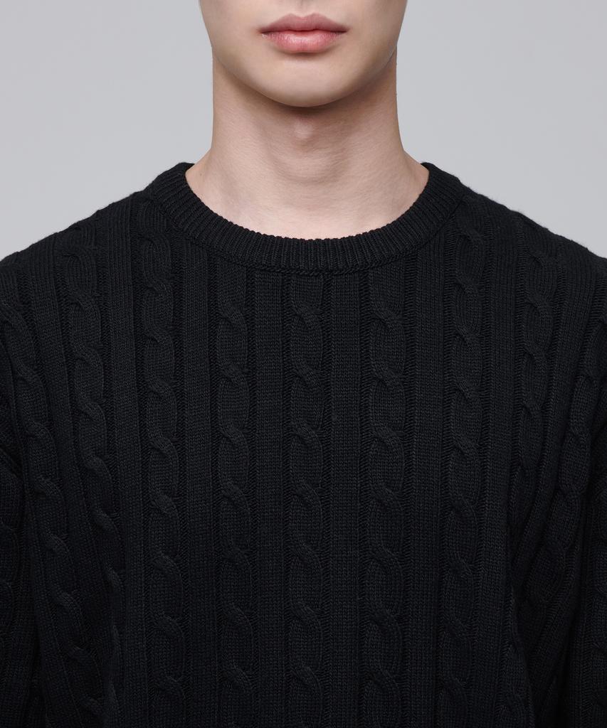 MUSINSA STANDARD Cable Crew Neck Knit [Black]