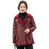 Autumn Winter Women Jacket Thickened Fleece Faux Leather Patchwork Dual-sided Reversible Mid Length Plus Size Pockets