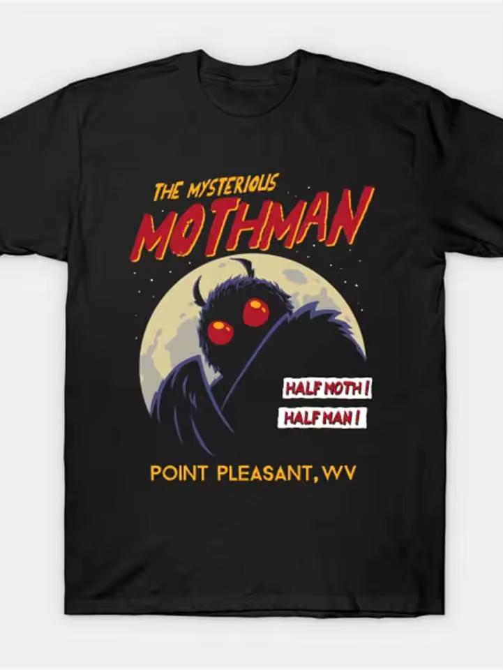 Retro Mothman Pattern Cotton Casual Crew Neck Stretch Fabric Trendy T-Shirt Pure Cotton Couple All-Season Streetwear T-Shirt
