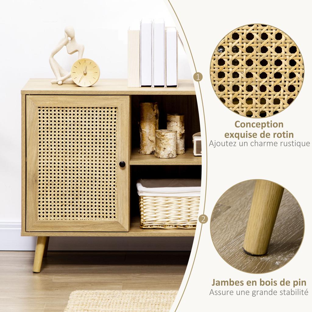 Storage Cabinet Buffet 1 Door Cane Wood Effect Dim 80L X 39W X 70H Cm