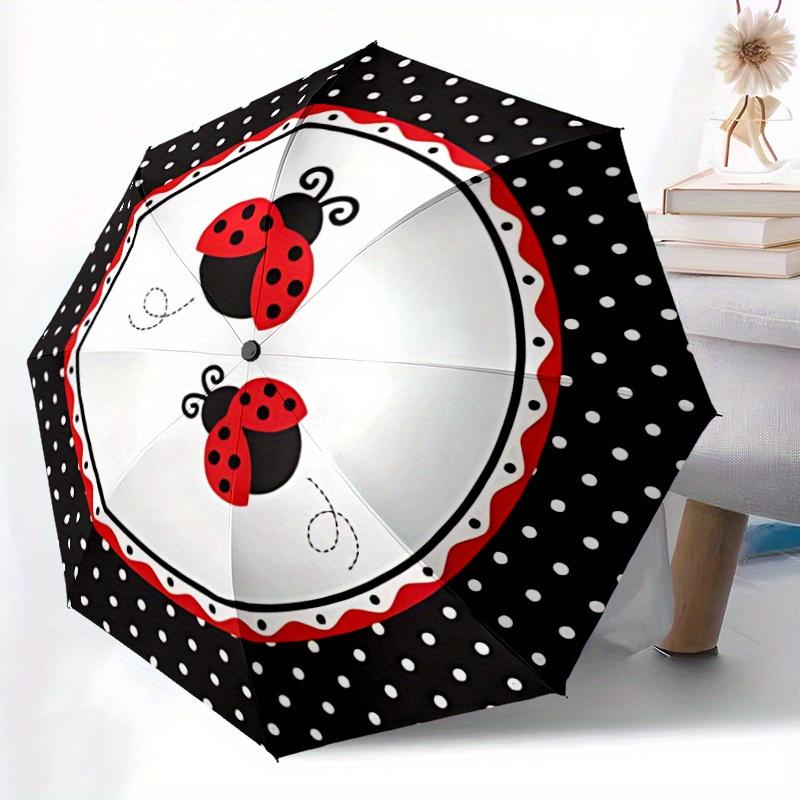 1pc Ladybug PolkaDot Auto Open/close, All-Season Portable Folding Umbrella for Women & Men, Travel, Everyday, Formal Events - Compact Luxury Parasol,