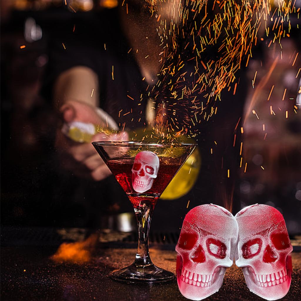 Форма для кубиков льда на Хэллоуин - 3D-форма черепа, силиконовая форма пищевого качества, 4/6 ячеек для виски, коктейлей, жуткой выпечки, шоколада