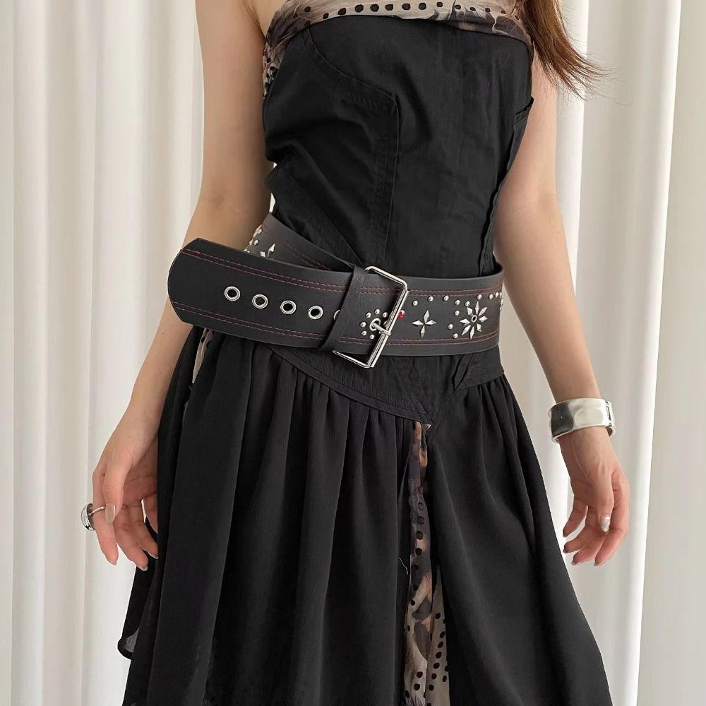 Gothic Leather Waist Belt Vintage Dress Jeans Belt Niche Women's Rivet Belt  Waist-Cinching
