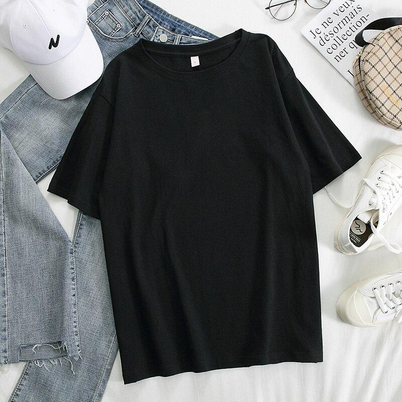 Женская хлопковая футболка, летние свободные однотонные футболки цвета конфет